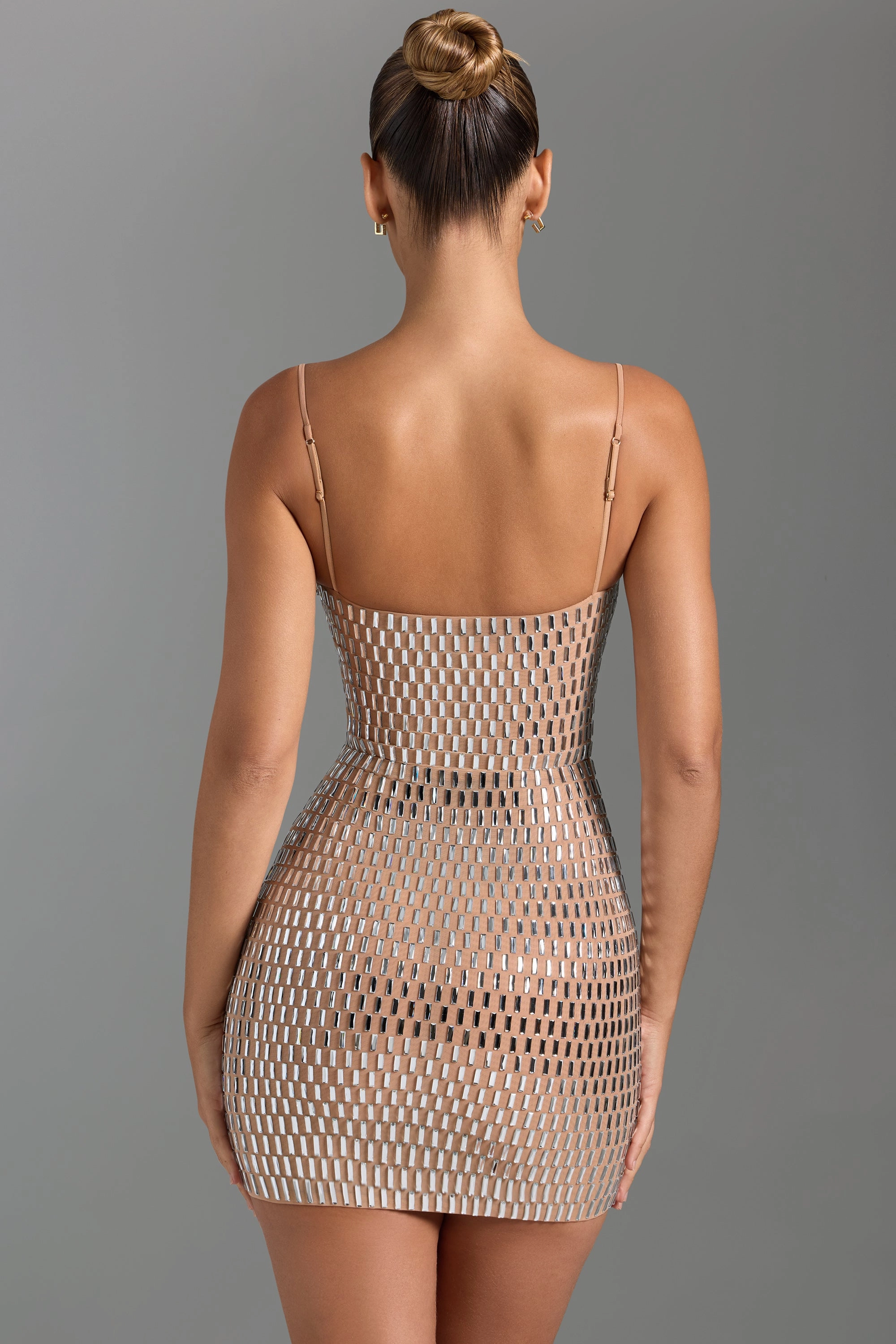 Embellished Cut-Out Mini Dress in Honey
