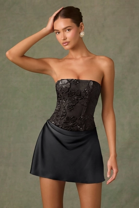 Embellished Draped Strapless A-Line Mini Dress in Black Dresses - lace dresses best price