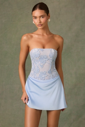 Embellished Draped Strapless A-Line Mini Dress in Sky Blue Dresses - lace dresses best price
