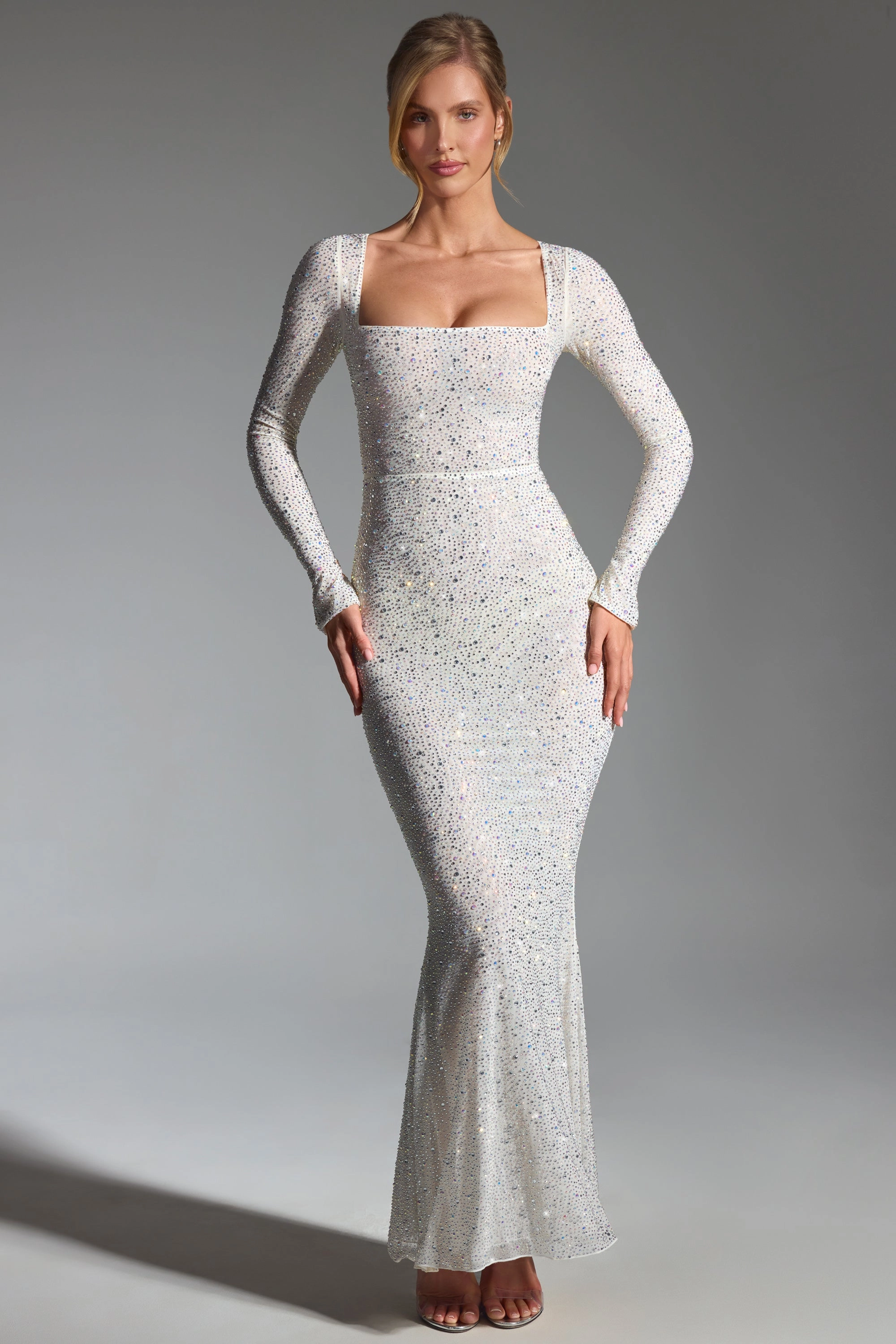 Embellished Fishtail Maxi Dress in White Dresses - sundresses outlet