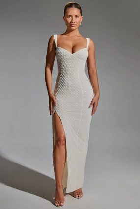 Embellished Open-Back Maxi Dress in White Dresses - sundresses outlet