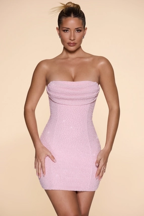 Embellished Strapless Cowl Neck Mini Dress in Blush Dresses - lace dresses best price