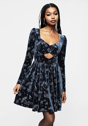 Faefire Foil Print Velour Cut Out Mini Dress Dresses Womens - beach dresses cheap