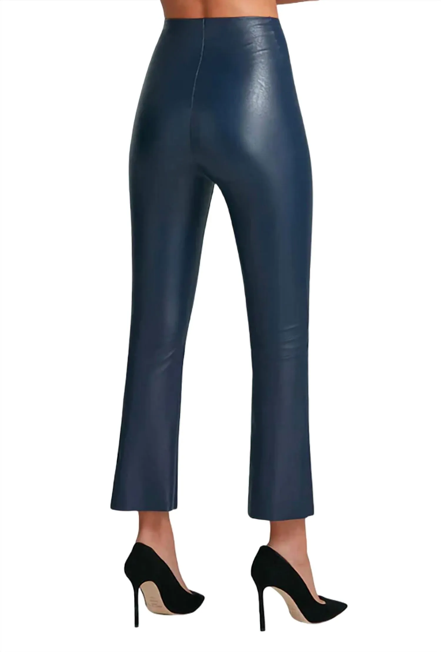 Faux Leather Crop Flare Legging In Navy
