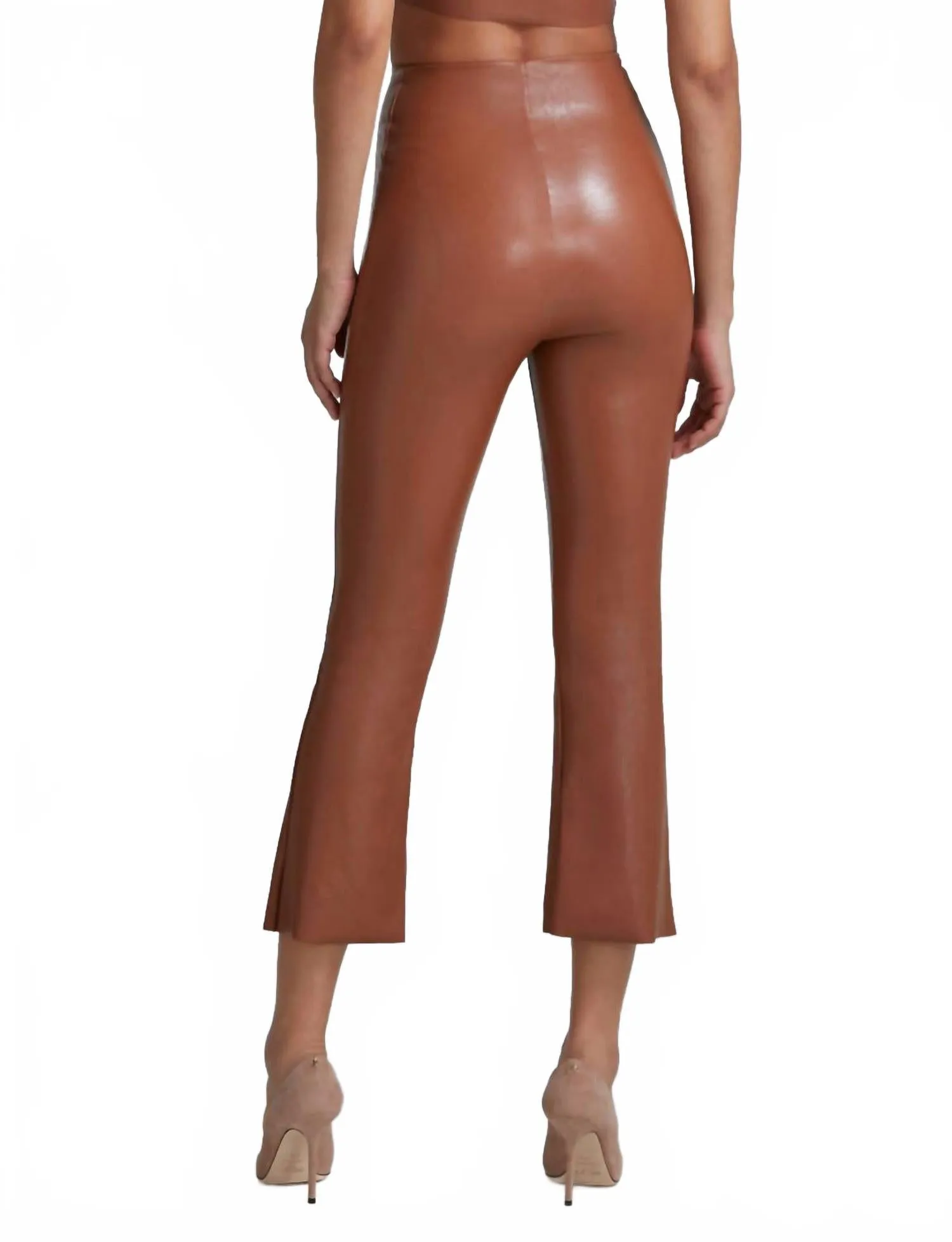 Faux Leather Crop Flare Leggings In Cocoa