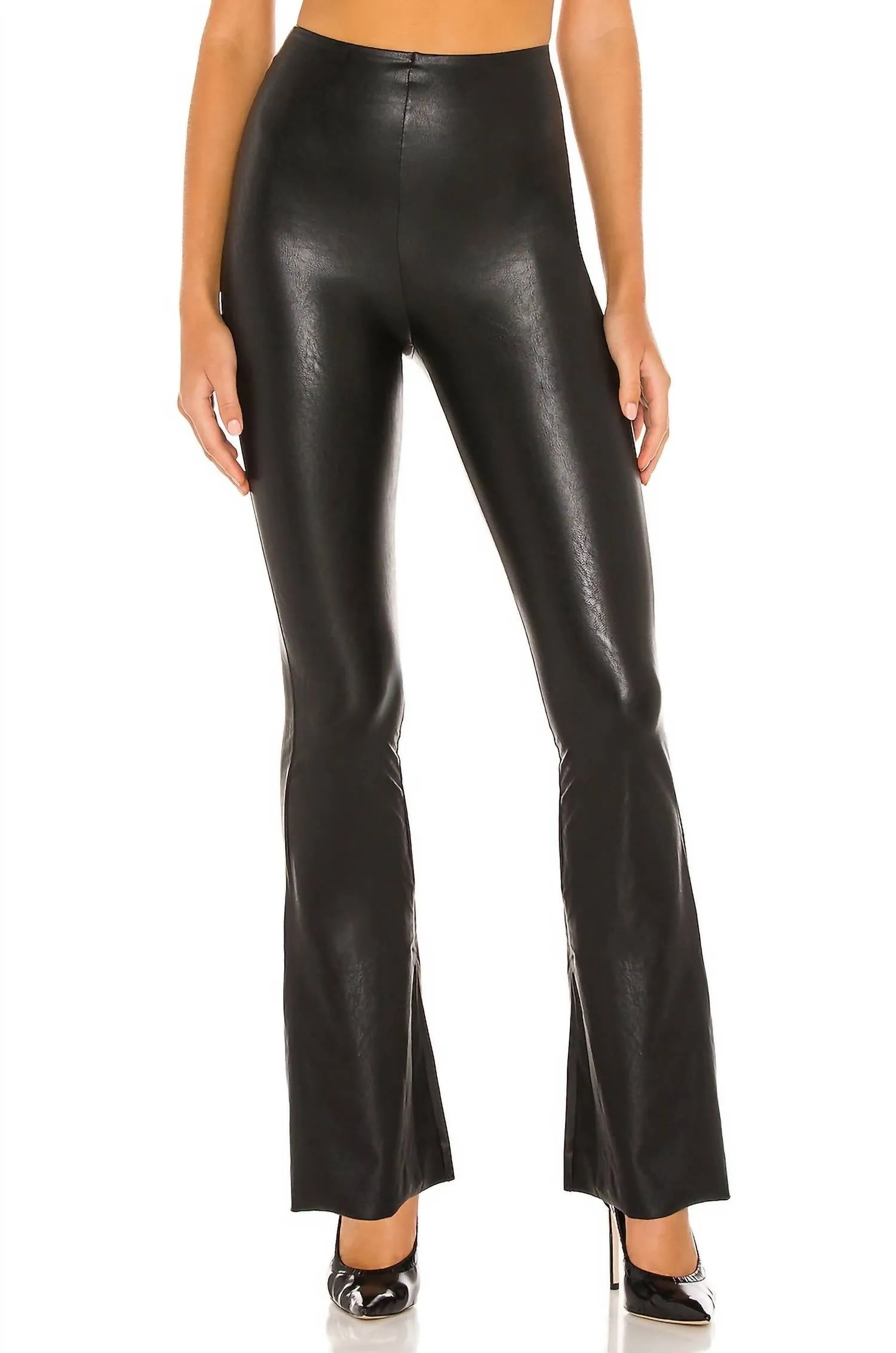 Faux Leather Flared Legging In Black Activewear Womens - gym outfits discount