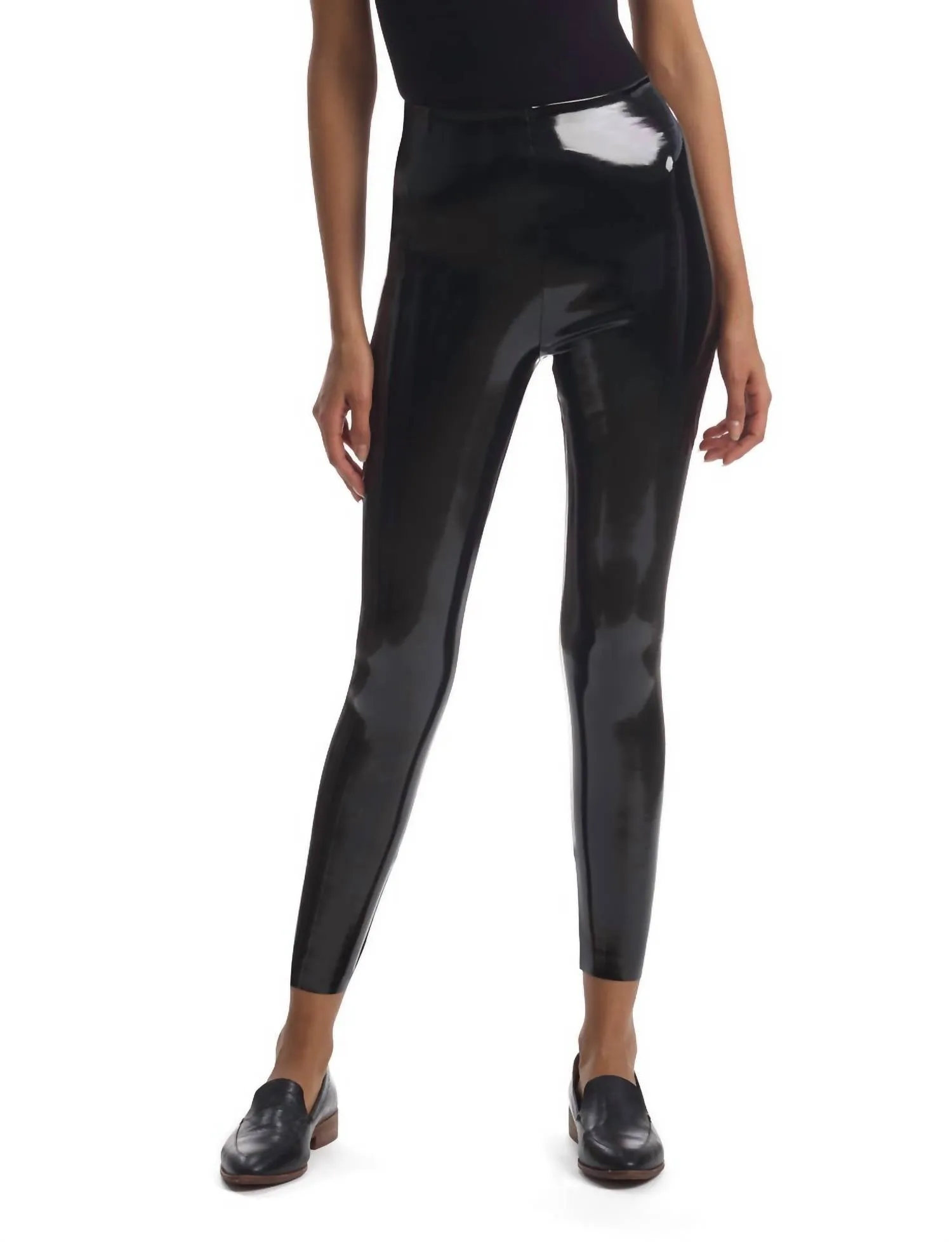 Faux Patent Leather Legging In Black Activewear Womens - gym outfits discount