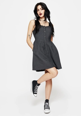 Faythe Cotton Check Button Up Apron Mini Dress Dresses Womens - wedding guest outfits