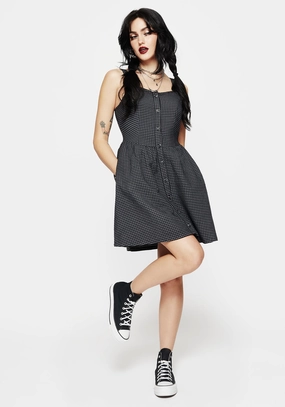 Faythe Cotton Check Button Up Apron Mini Dress Dresses Womens - summer dresses discount