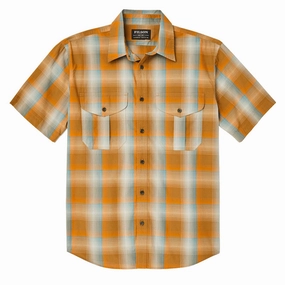 Filson SS Feather Cloth Shirt Dark Gold / Pine mens tank tops best deals