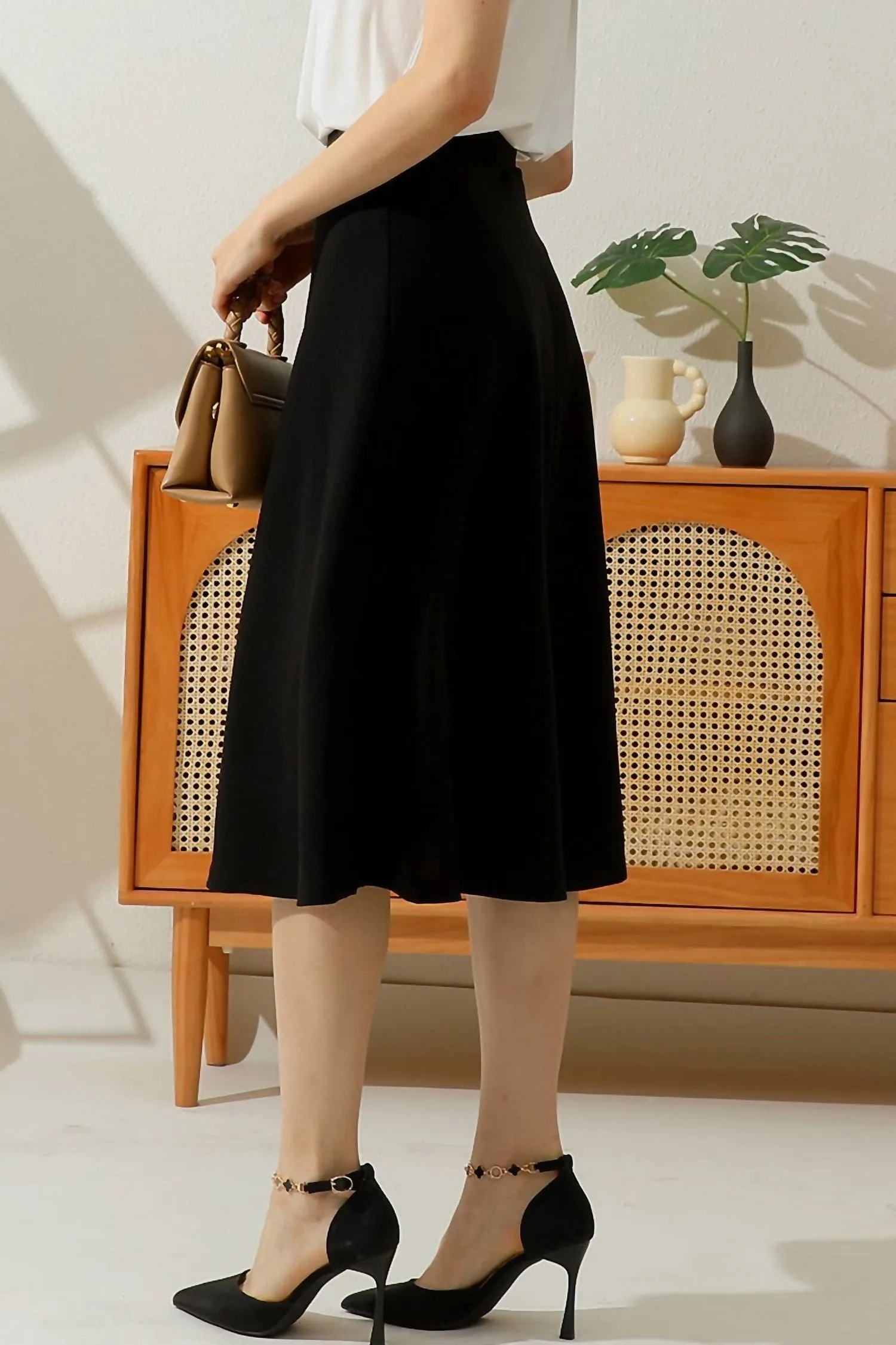 Flare A Line Skirt In Black