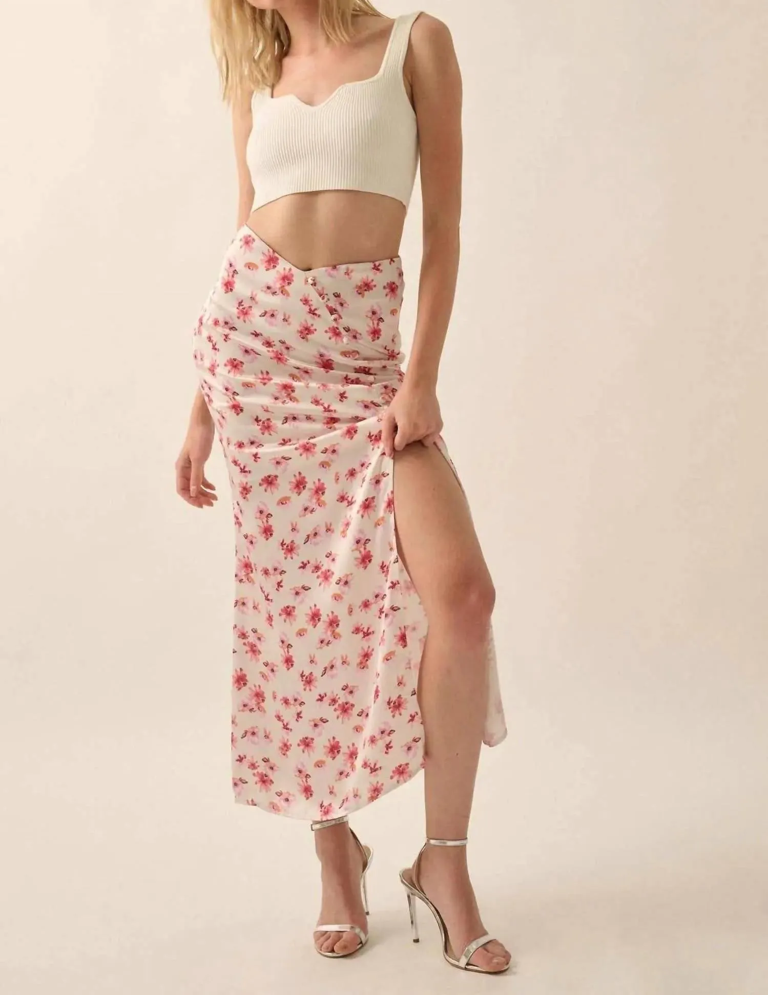 Floral Maxi Skirt In Cream