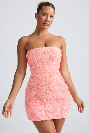 Floral-Appliqu Bandeau A-Line Mini Dress in Coral Dresses - wrap dresses discount