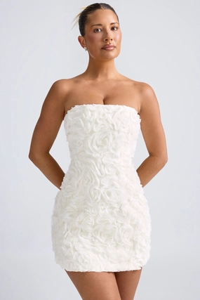 Floral-Appliqu Bandeau A-Line Mini Dress in White Dresses - lace dresses best price