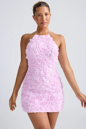 Floral-Appliqu Halterneck A-Line Mini Dress in Lilac Dresses - lace dresses best price