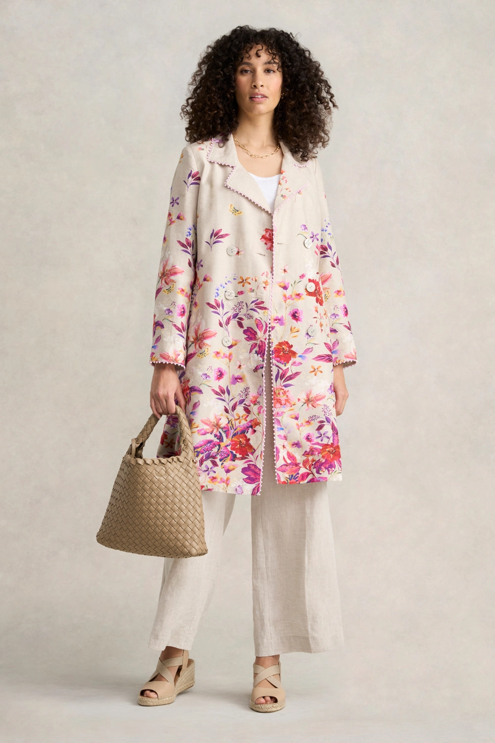Floral Printed Coat - Floral Cross-Dye