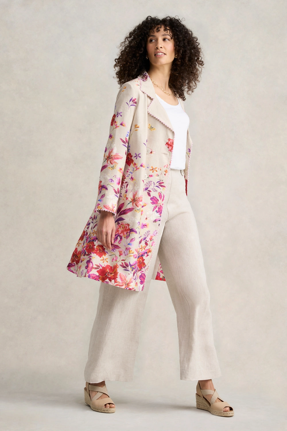 Floral Printed Coat - Floral Cross-Dye