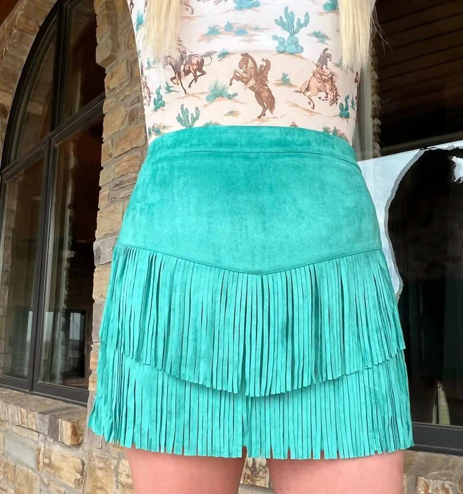 Fort Worth Fringe Skirt In Turquoise