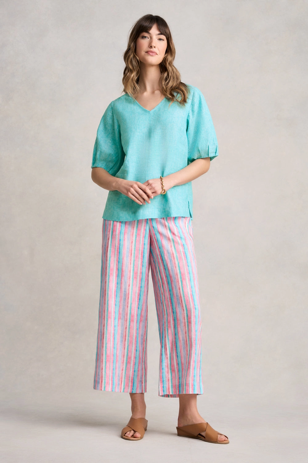 French Linen Blouse - Aqua Cross Dye