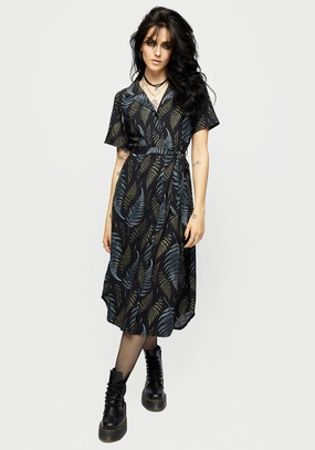 Frond Print Button Up Midi Shirt Dress Dresses Womens - beach dresses cheap