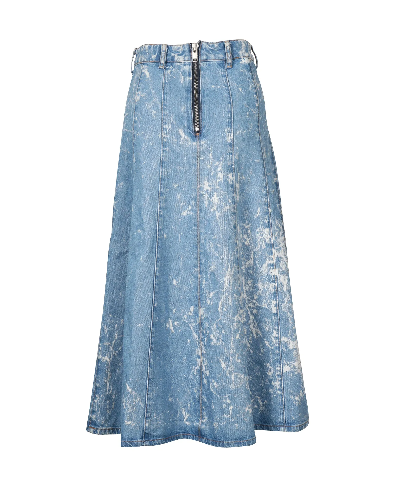 Ganni Bleached High-Rise Midi Skirt in Blue Cotton Denim