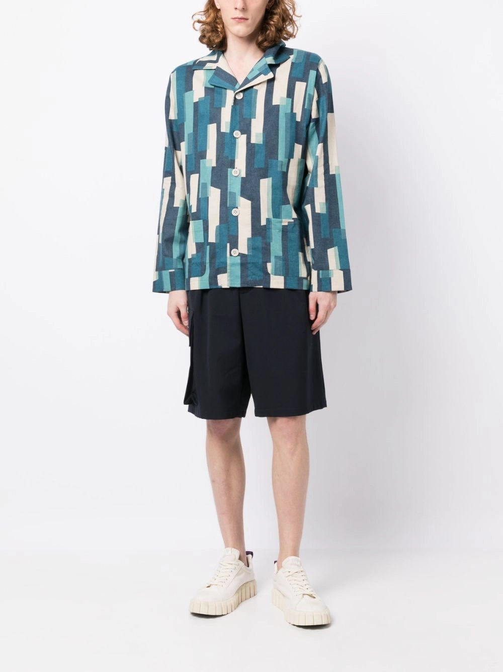 Geometric-Print Button-Up Shirt