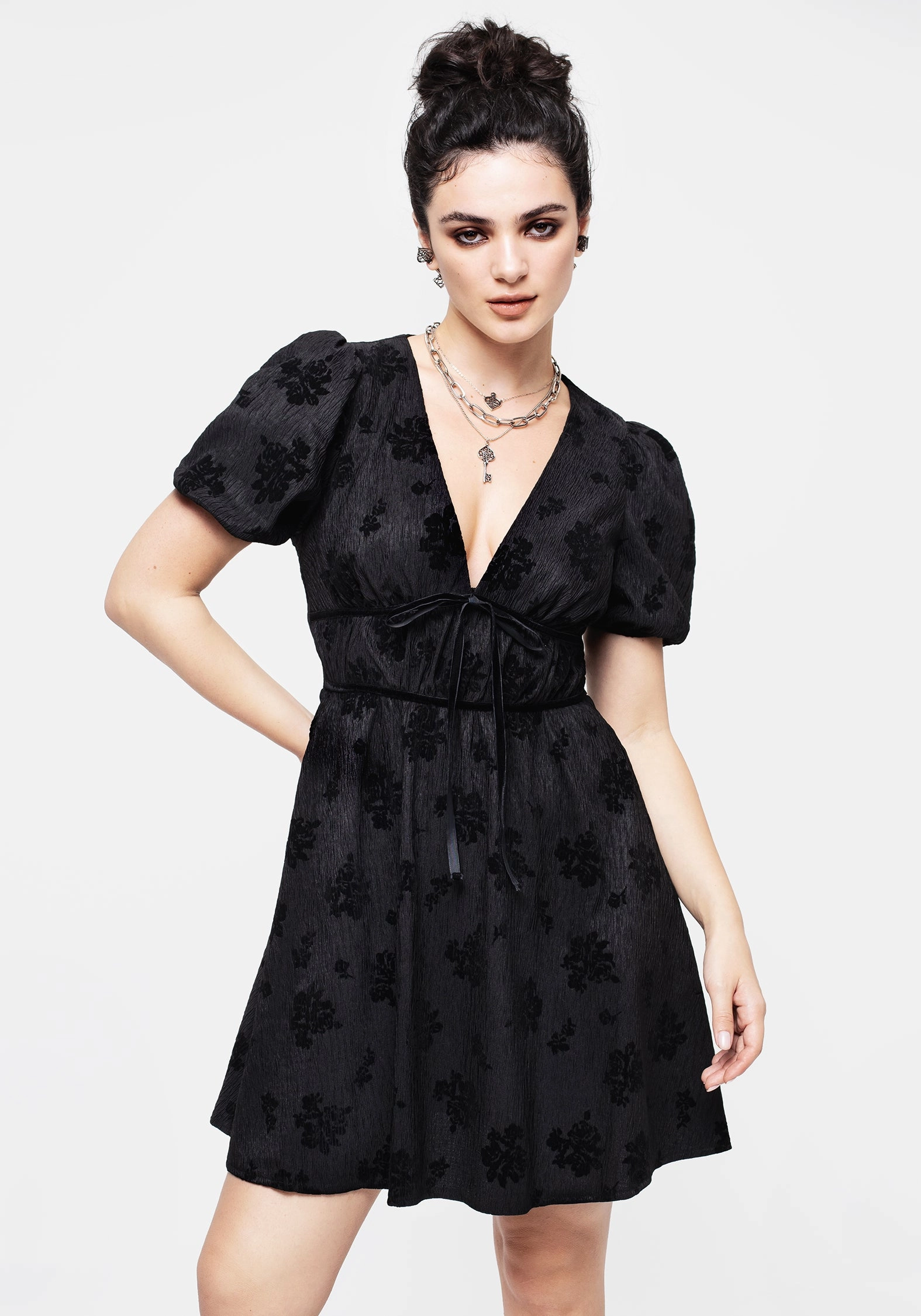 Giselle Floral Puff Sleeve Mini Dress Dresses Womens - summer dresses discount