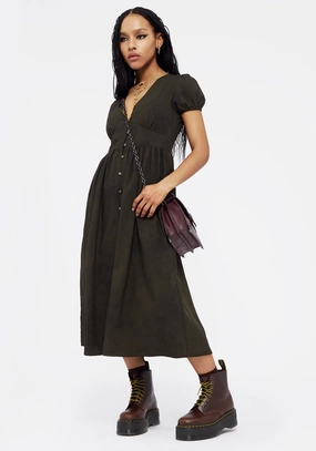 Gladys Button Up Midi Dress - Green Dresses Womens - wedding guest outfits