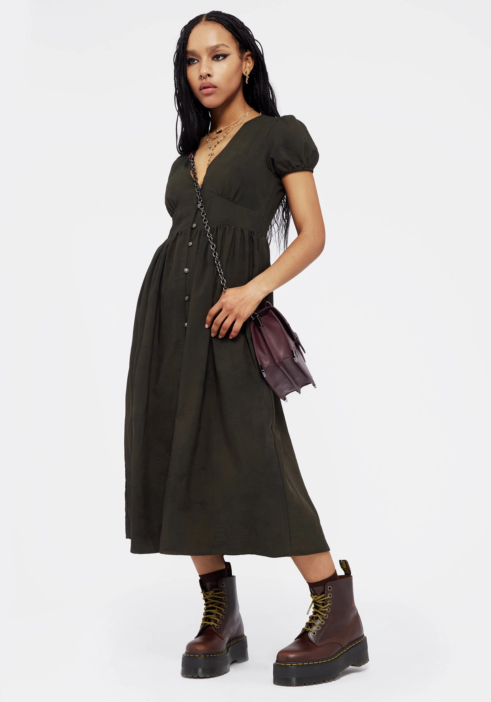 Gladys Button Up Midi Dress - Green Dresses Womens - wedding guest outfits