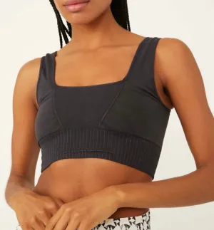 Good Karma Square Neck Bra In Washed Black Activewear Womens - yoga pants clearance