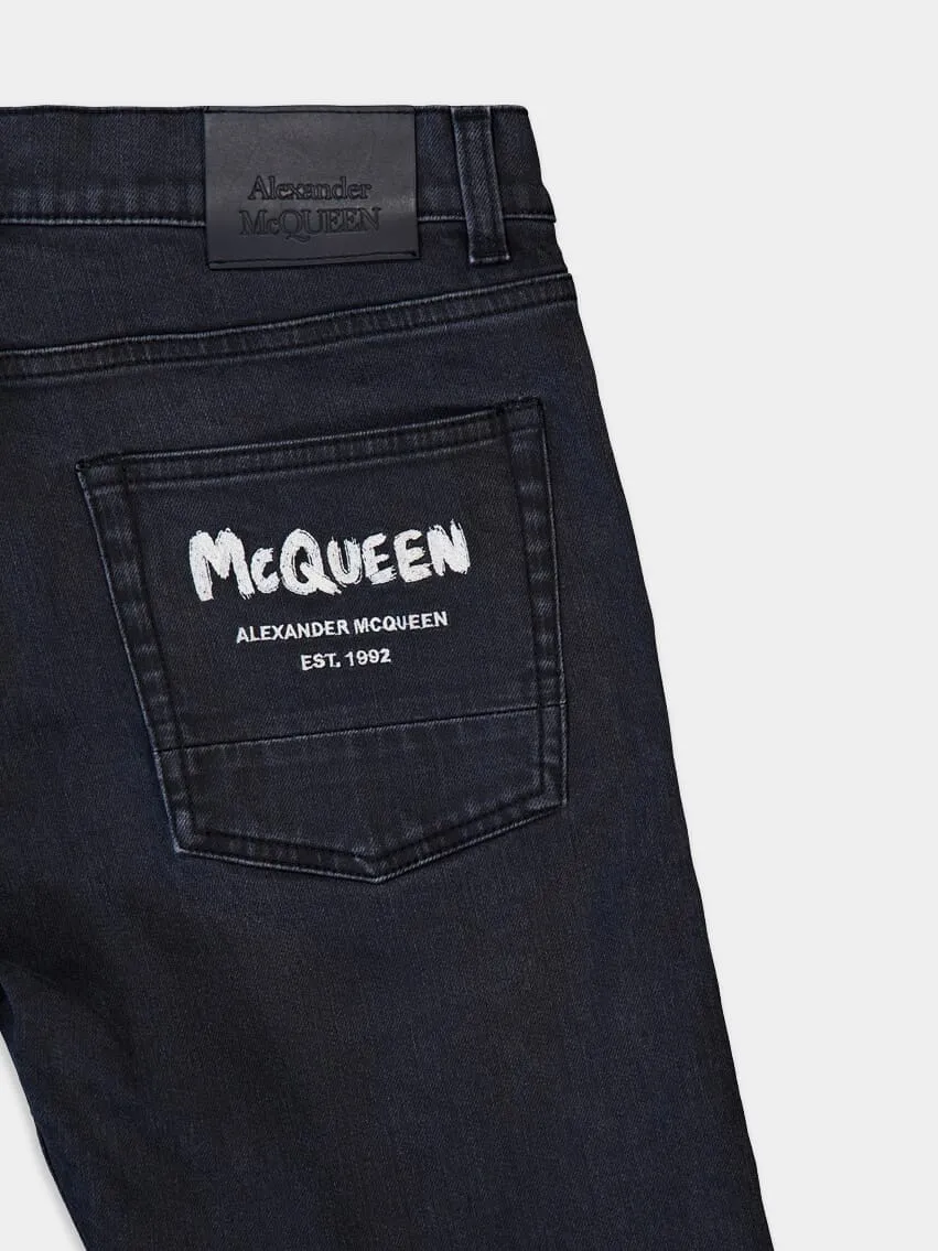 Graffiti Denim Jeans in Black