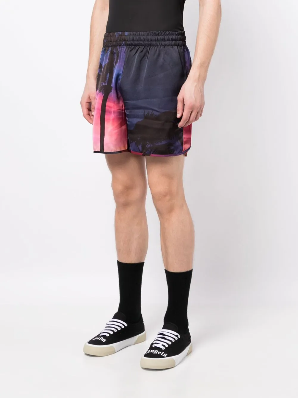 Graphic-Print Elasticated-Waist Shorts
