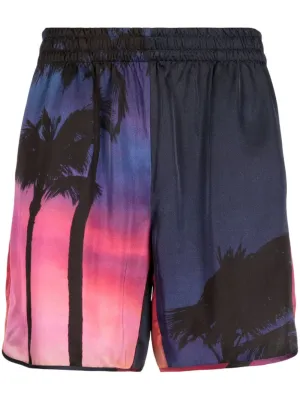 Graphic-Print Elasticated-Waist Shorts cheap mens pants online