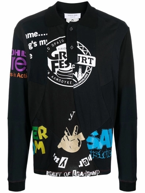 Graphic-Print Long-Sleeve Polo Shirt discount mens shirts