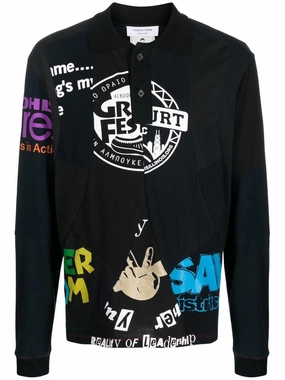Graphic-Print Long-Sleeve Polo Shirt discount mens shirts