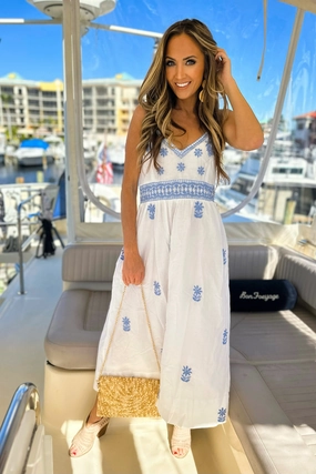 Gretchen Scott Fiesta Time Dress - White/Peri summer dresses best deals