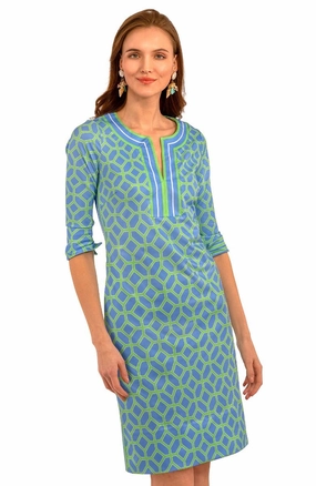 Gretchen Scott Jersey Split Neck Dress - Lucy In The Sky - Blue/Kelly summer dresses best deals