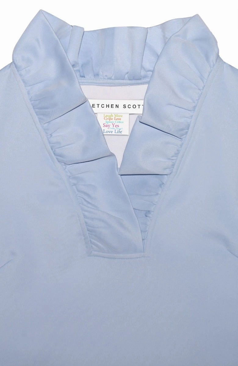 Gretchen Scott Ruff Neck 3/4 Sleeve Jersey Dress - Solid Periwinkle