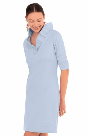 Gretchen Scott Ruff Neck 3/4 Sleeve Jersey Dress - Solid Periwinkle maxi dresses clearance
