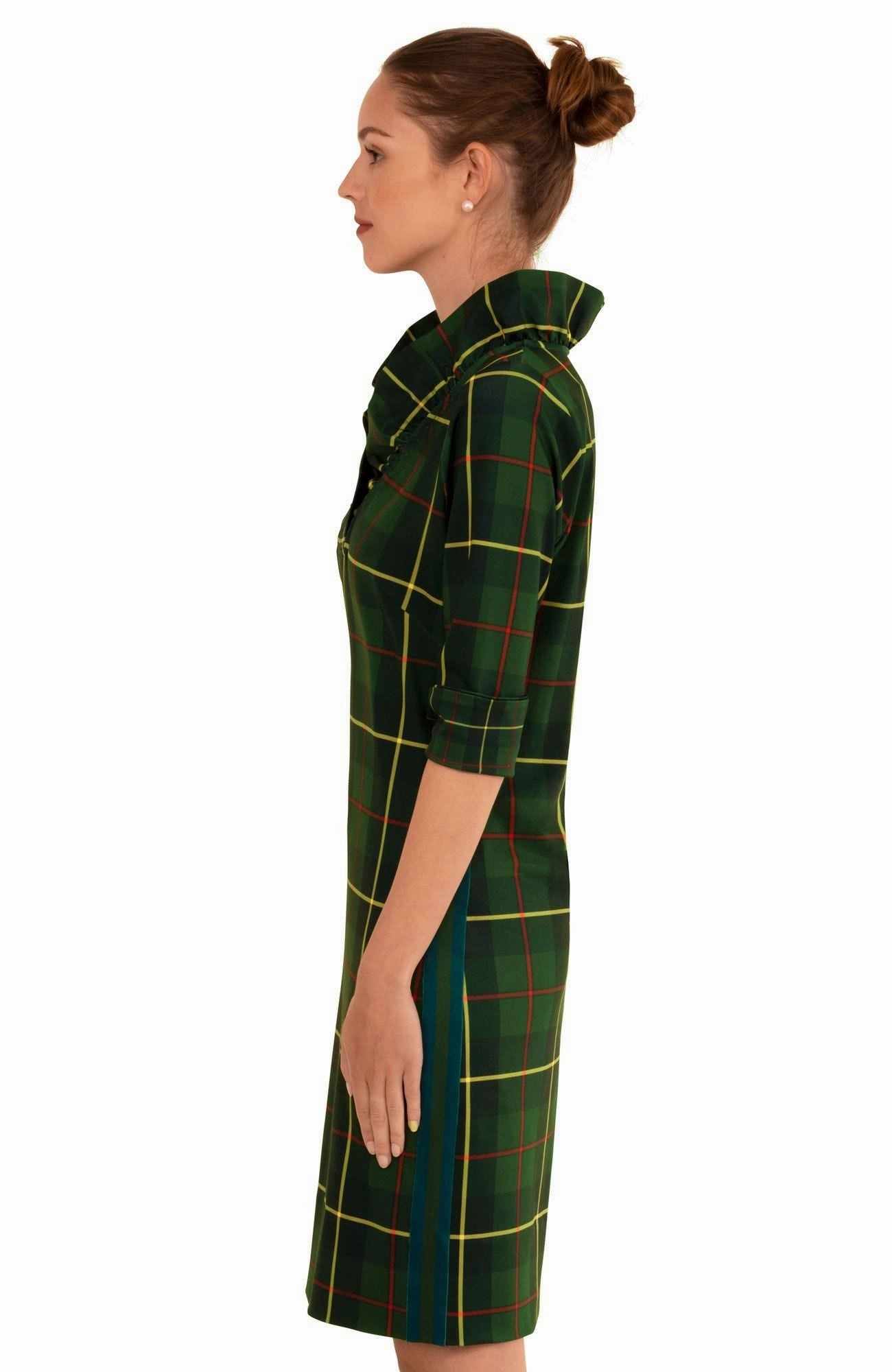 Gretchen Scott Ruff Neck Dress - Plaidly Cooper - Green Plaid