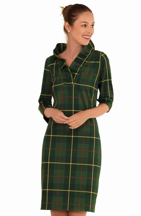 Gretchen Scott Ruff Neck Dress - Plaidly Cooper - Green Plaid maxi dresses clearance
