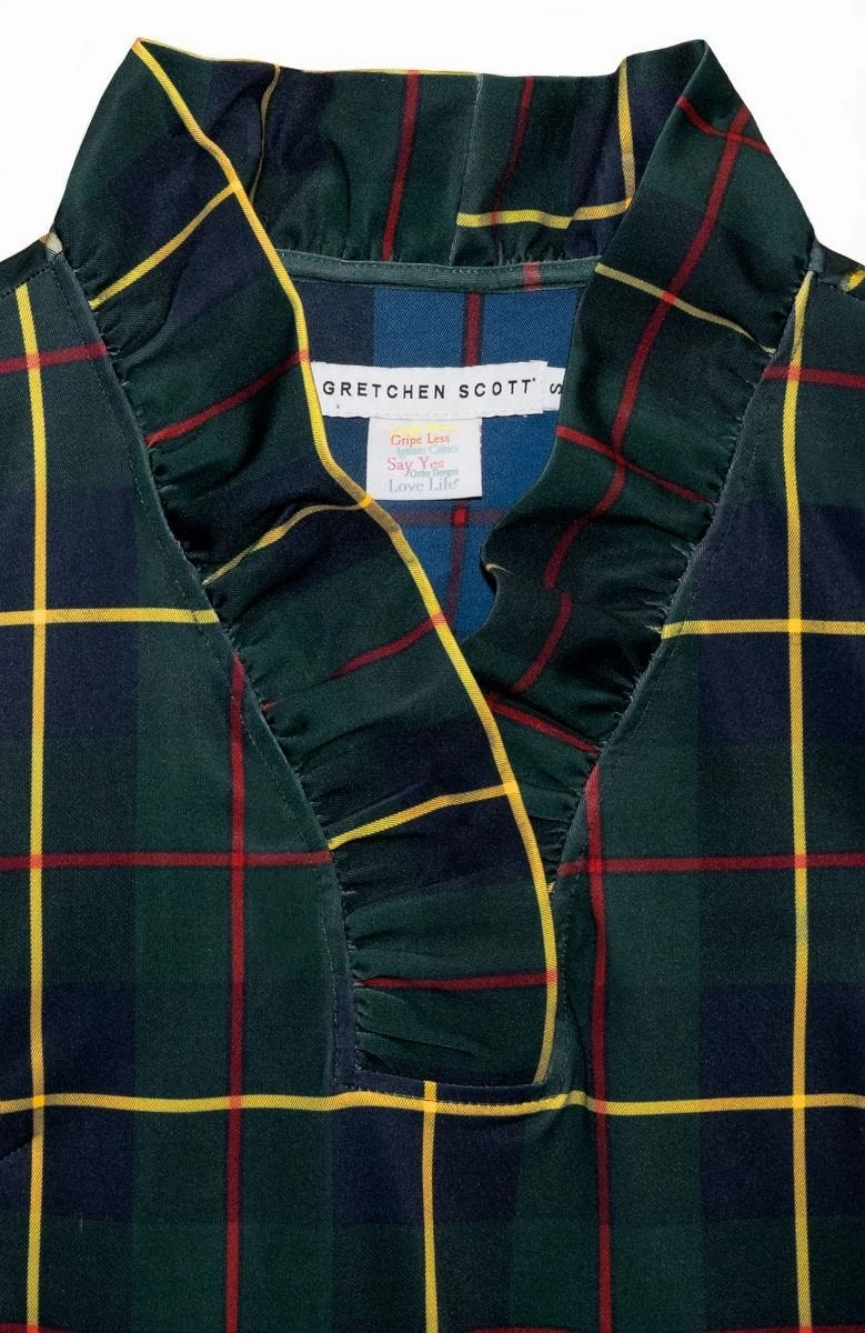 Gretchen Scott Ruff Neck Dress - Plaidly Cooper - Green Plaid