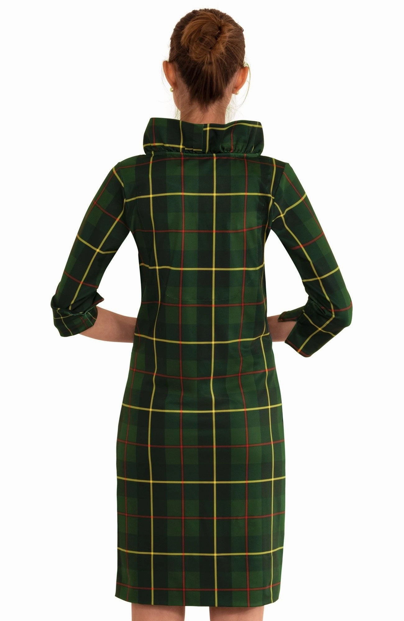 Gretchen Scott Ruff Neck Dress - Plaidly Cooper - Green Plaid
