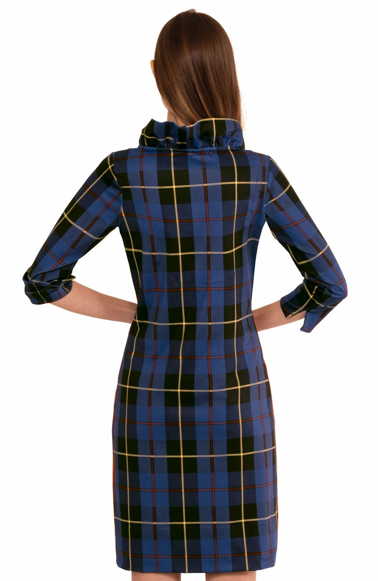 Gretchen Scott Ruff Neck Dress - Plaidly Cooper - Navy Plaid