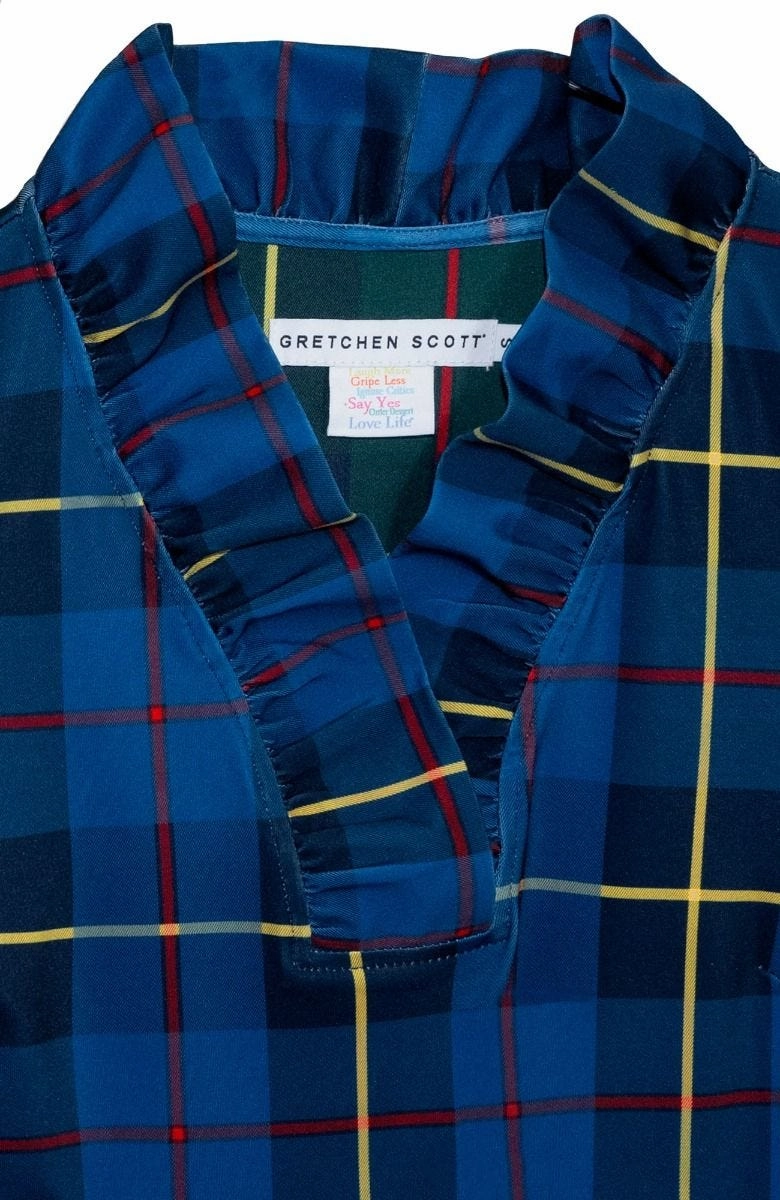 Gretchen Scott Ruff Neck Dress - Plaidly Cooper - Navy Plaid