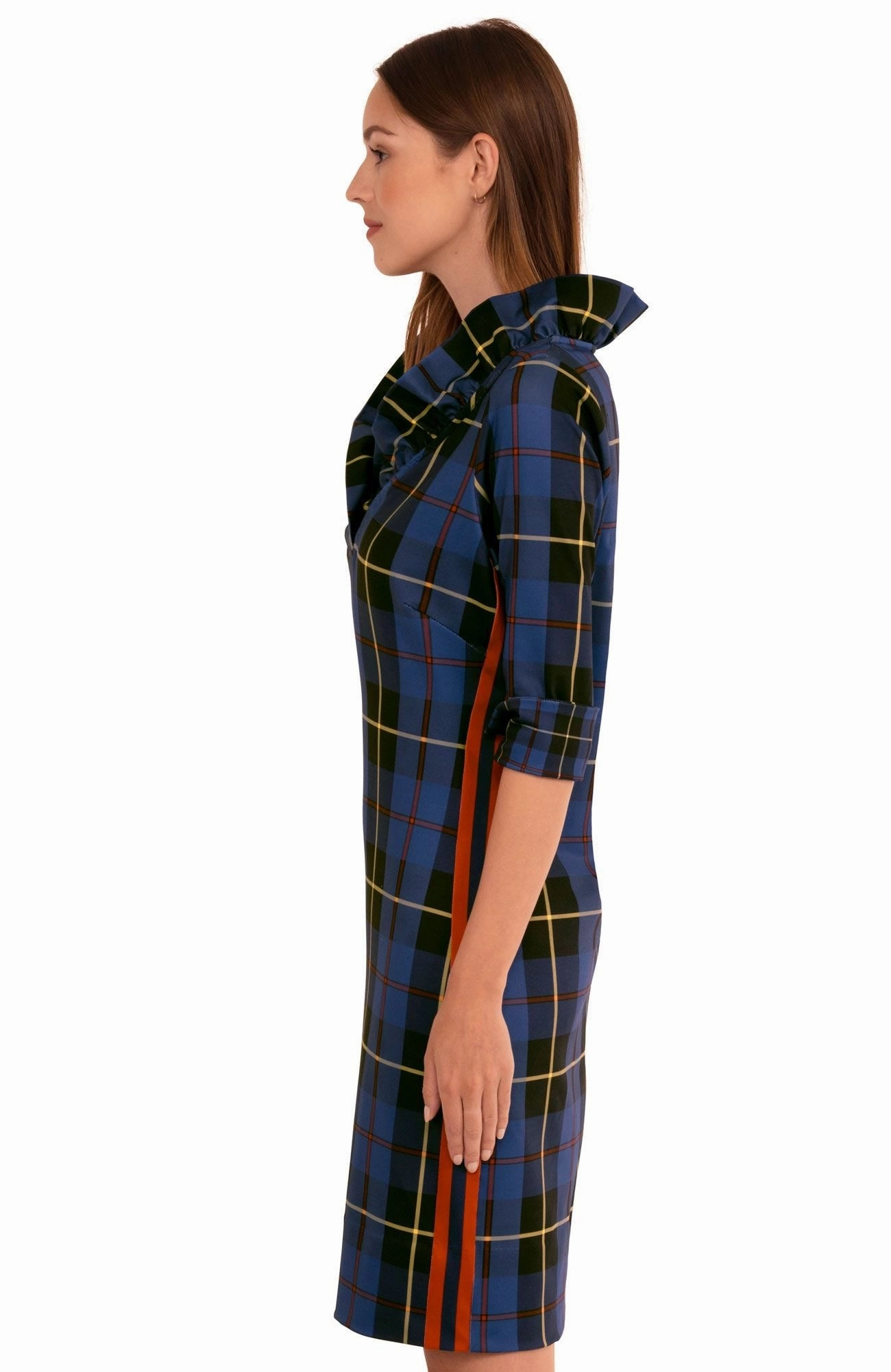Gretchen Scott Ruff Neck Dress - Plaidly Cooper - Navy Plaid