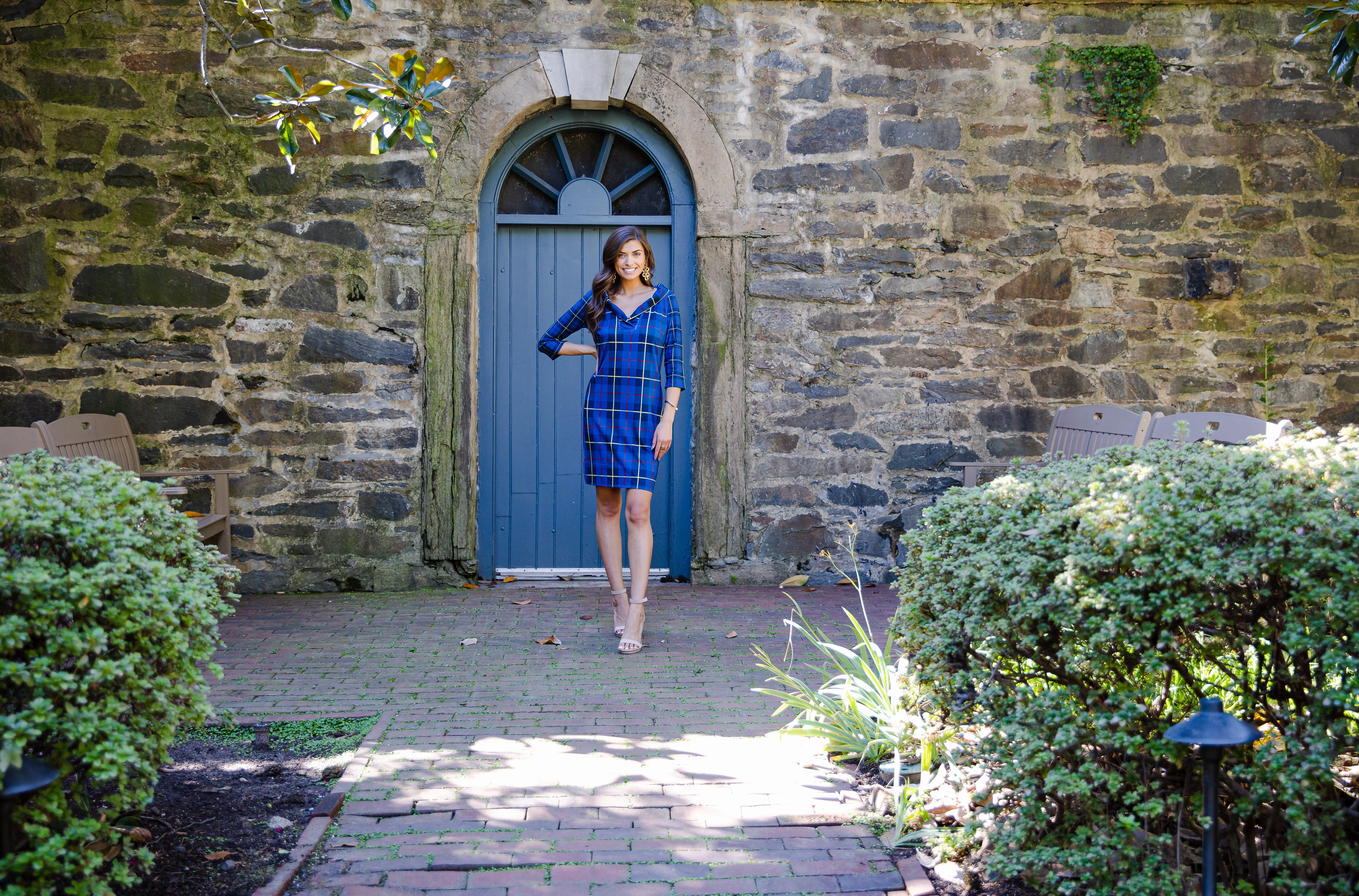 Gretchen Scott Ruff Neck Dress - Plaidly Cooper - Navy Plaid