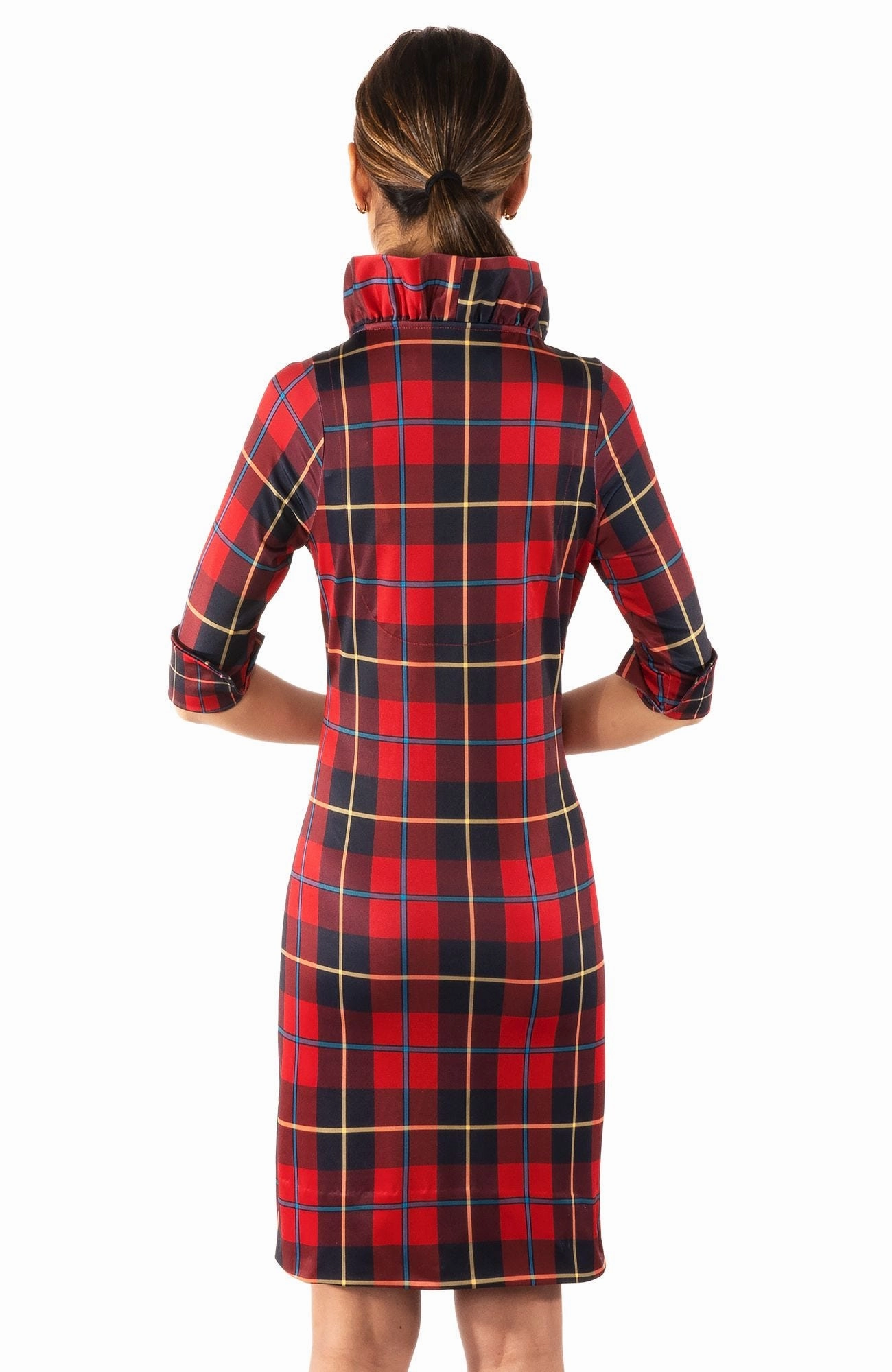 Gretchen Scott Ruff Neck Dress - Plaidly Cooper - Red Plaid