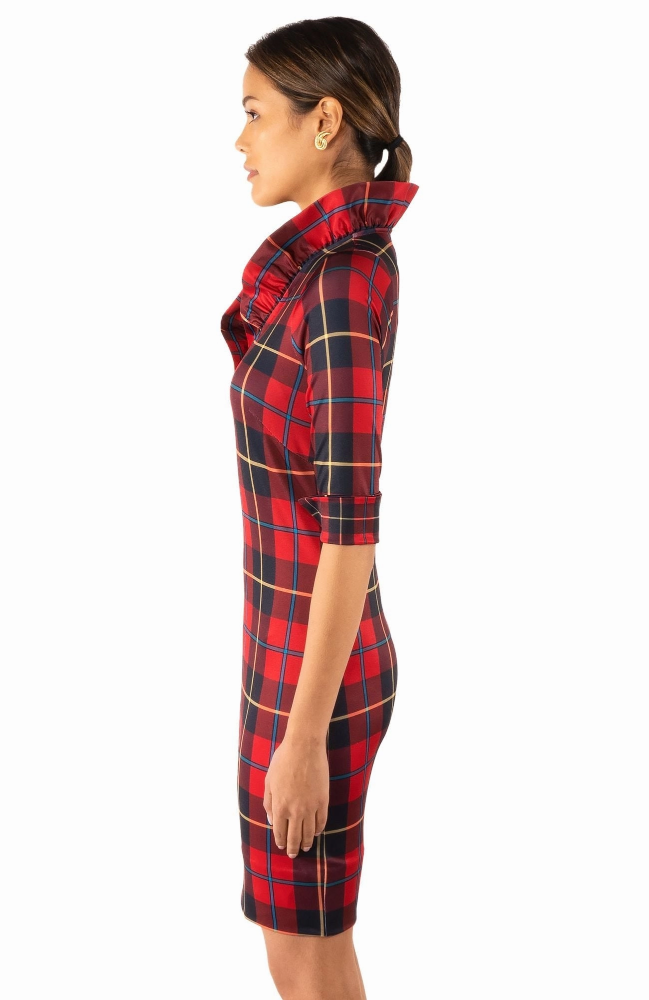 Gretchen Scott Ruff Neck Dress - Plaidly Cooper - Red Plaid