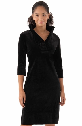 Gretchen Scott Ruff Neck Dress - Silky Velvet - Black maxi dresses clearance